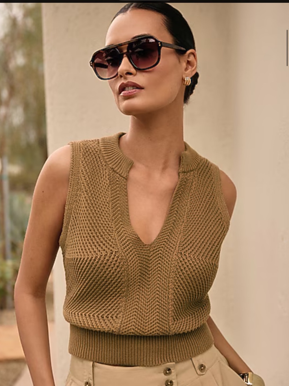 Express Cotton Textured Notch Crew Neck Sweater Tank